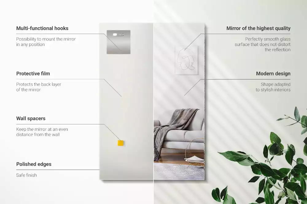 Nástěnné obdélníkové zrcadlo v moderním stylu bez rámu