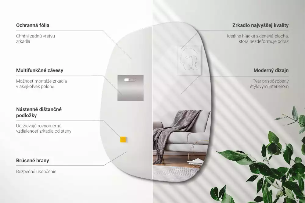 Zrcadlo ve tvaru skvrny jako moderní nástěnný akcent