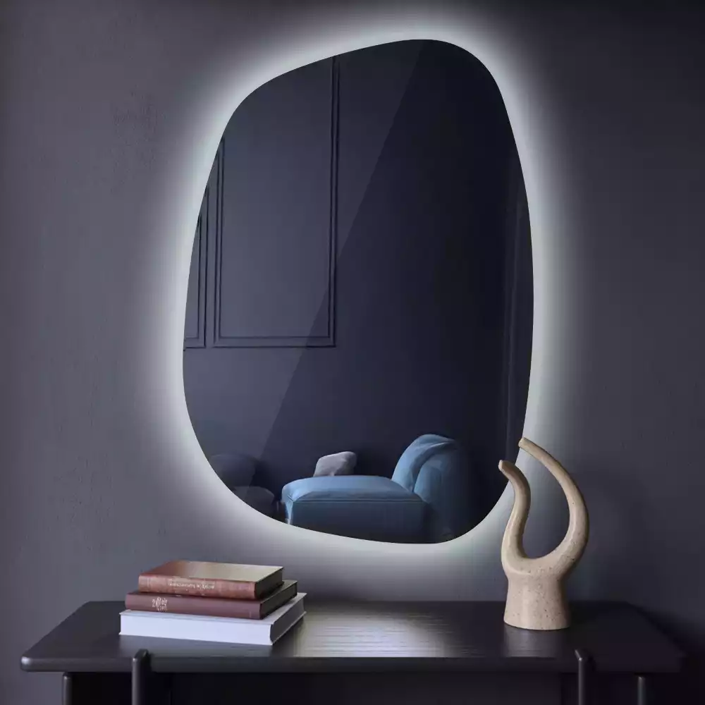 Nepravidelné zrcadlo ve tvaru skvrny s modernistickým designem