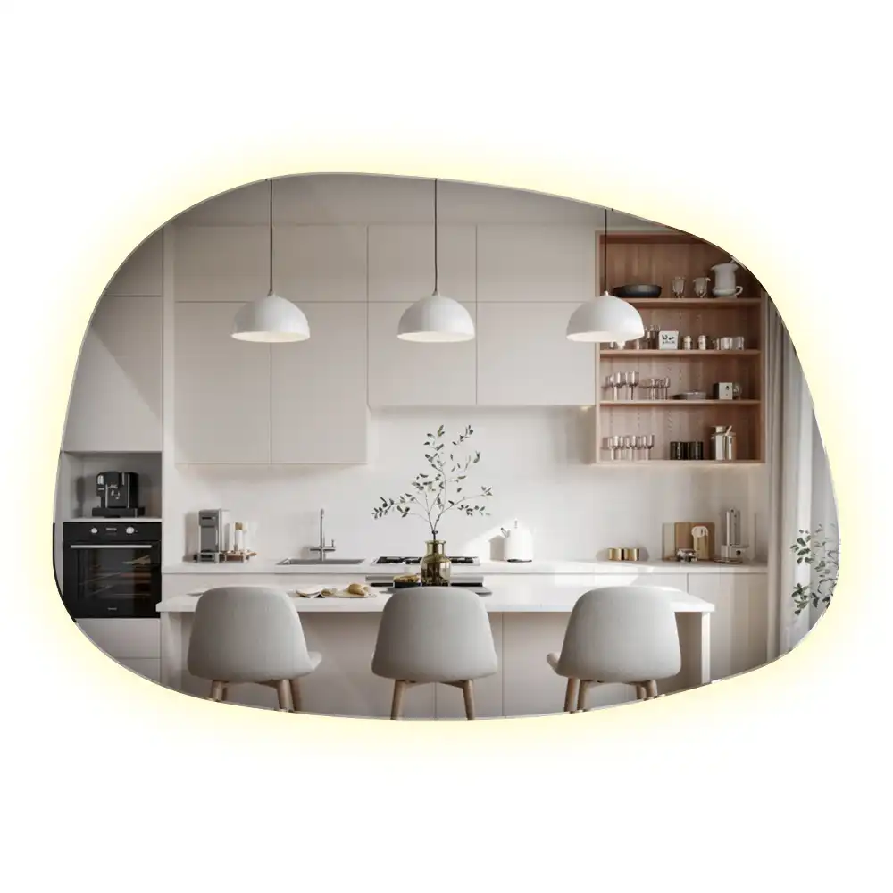Nepravidelné zrcadlo ve tvaru skvrny s modernistickým designem