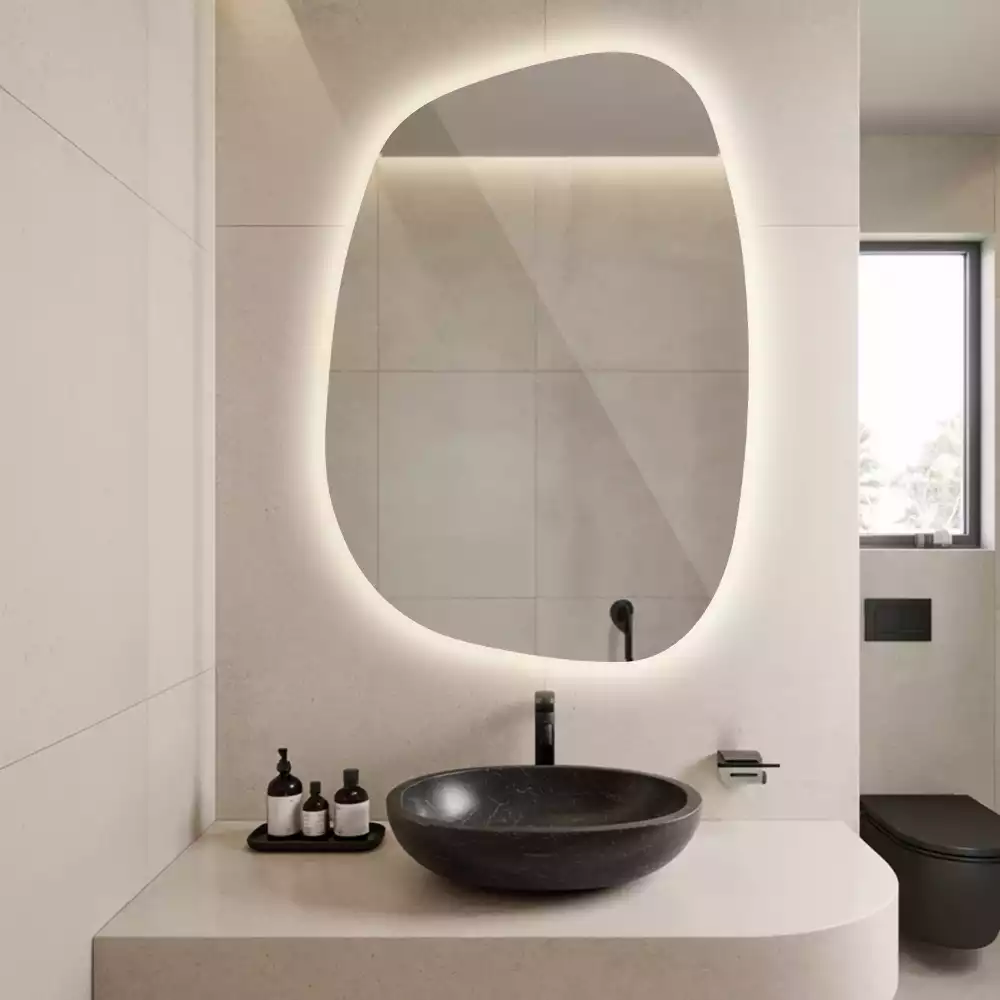 Nepravidelné zrcadlo ve tvaru skvrny s modernistickým designem