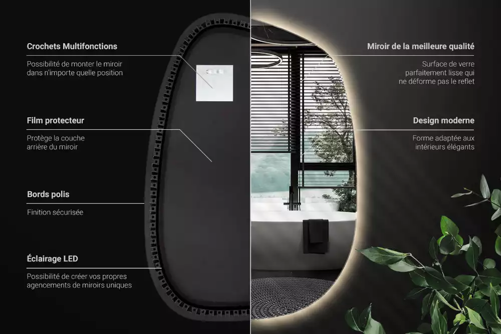 Nepravidelné zrcadlo ve tvaru skvrny s modernistickým designem