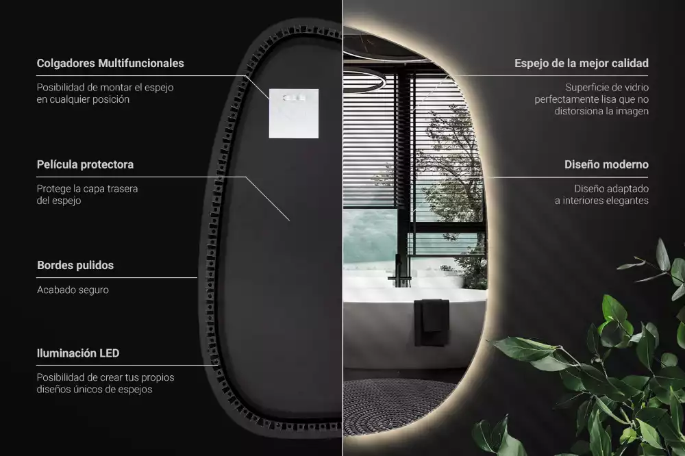 Nepravidelné zrcadlo ve tvaru skvrny s modernistickým designem