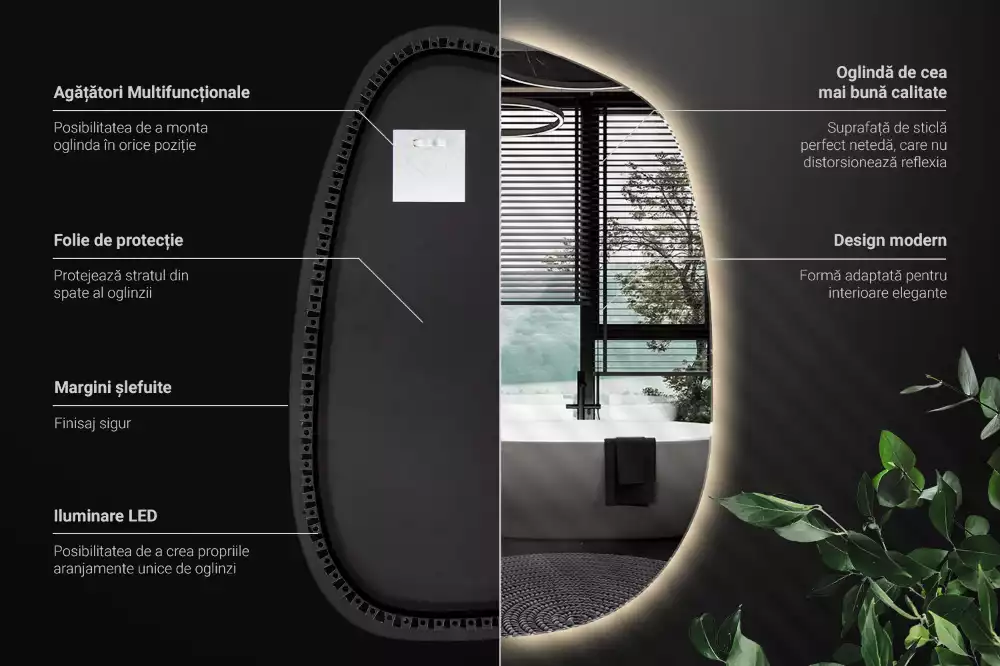 Nepravidelné zrcadlo ve tvaru skvrny s modernistickým designem