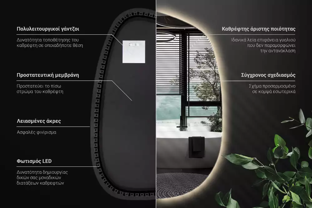 Nepravidelné zrcadlo ve tvaru skvrny s modernistickým designem