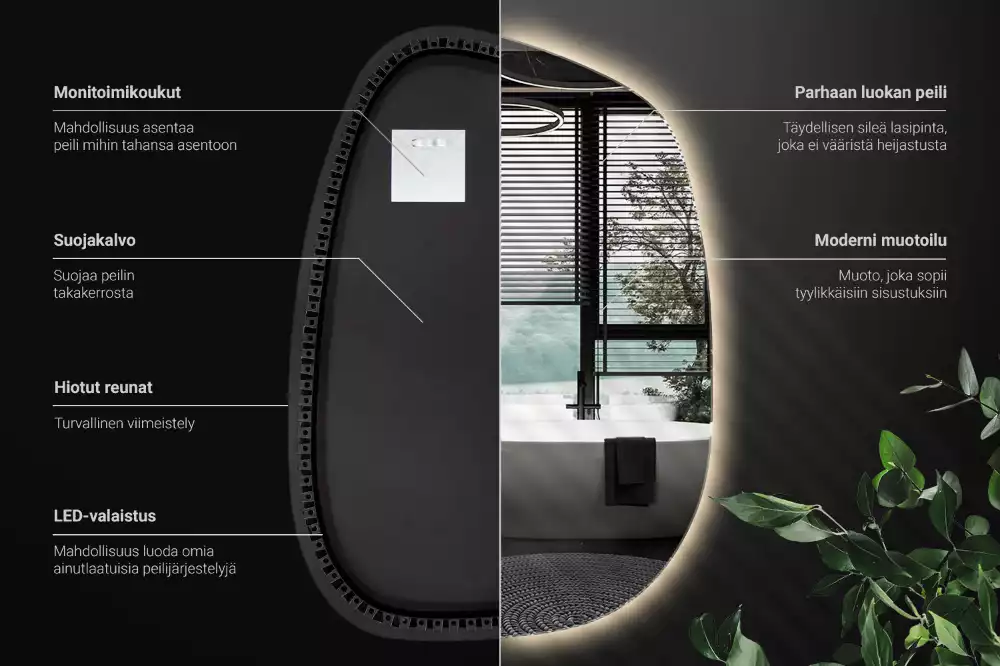 Nepravidelné zrcadlo ve tvaru skvrny s modernistickým designem