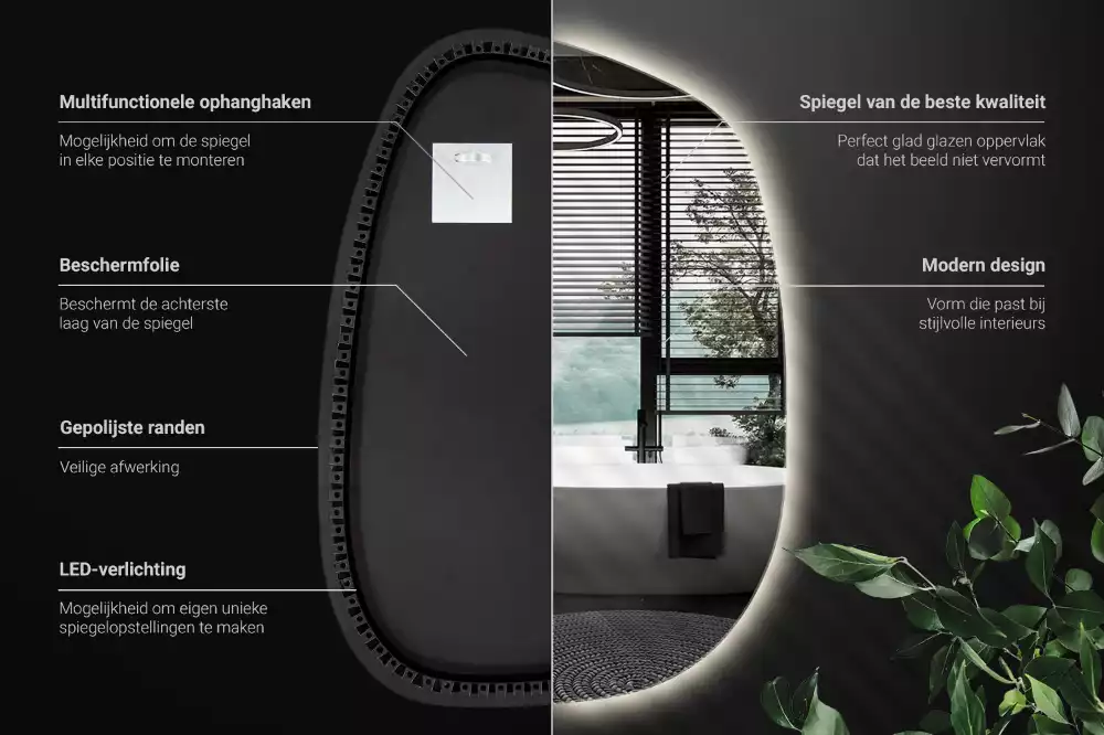 Nepravidelné zrcadlo ve tvaru skvrny s modernistickým designem