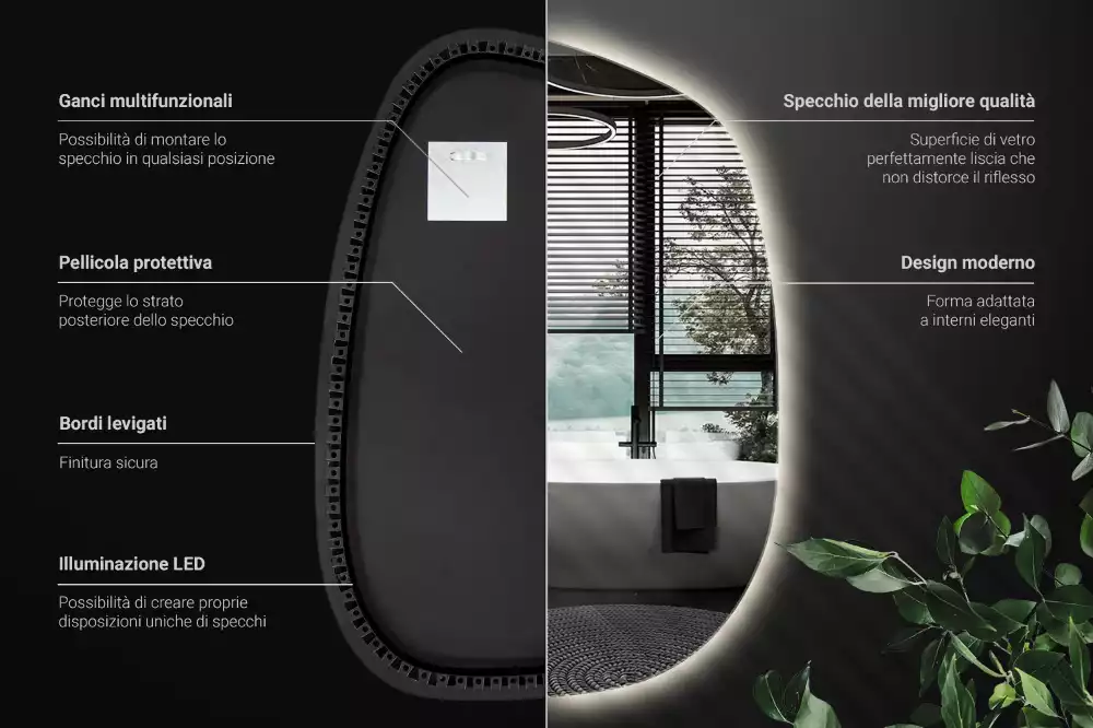 Nepravidelné zrcadlo ve tvaru skvrny s modernistickým designem