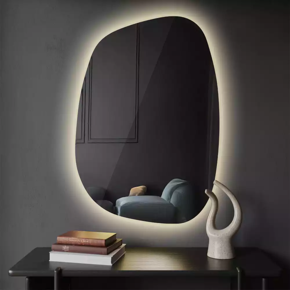 Nepravidelné zrcadlo ve tvaru skvrny s modernistickým designem