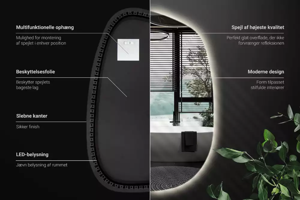 Nepravidelné zrcadlo ve tvaru skvrny s modernistickým designem