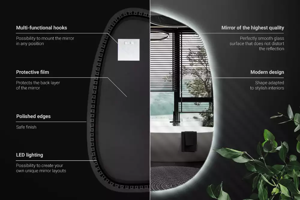 Nepravidelné zrcadlo ve tvaru skvrny s modernistickým designem