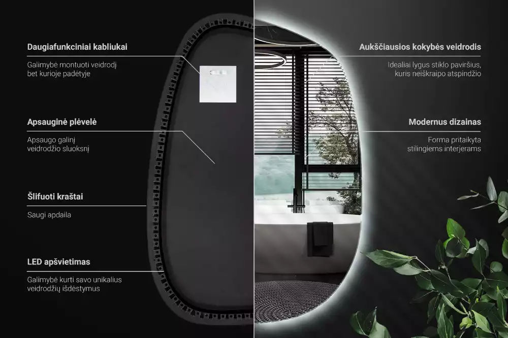 Nepravidelné zrcadlo ve tvaru skvrny s modernistickým designem