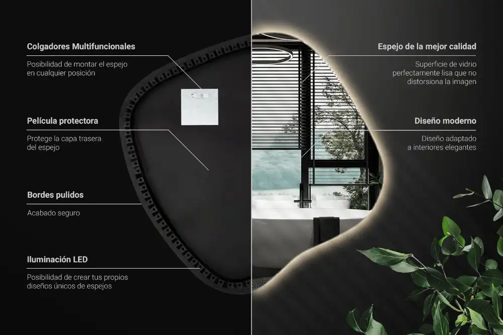 LED zrcadlo tvaru skvrny s podsvícením