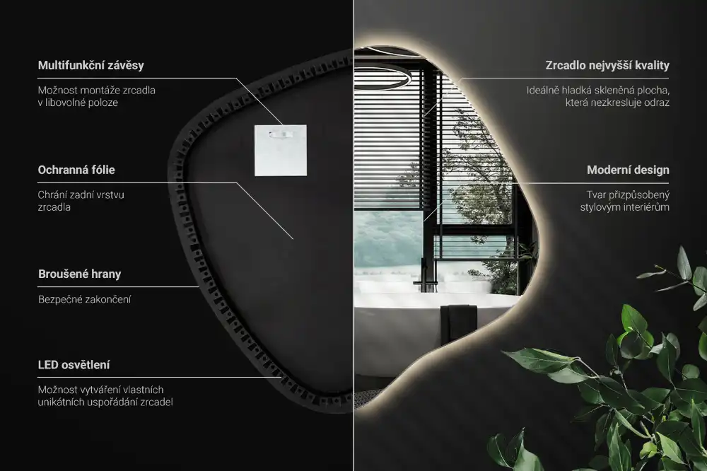LED zrcadlo tvaru skvrny s podsvícením