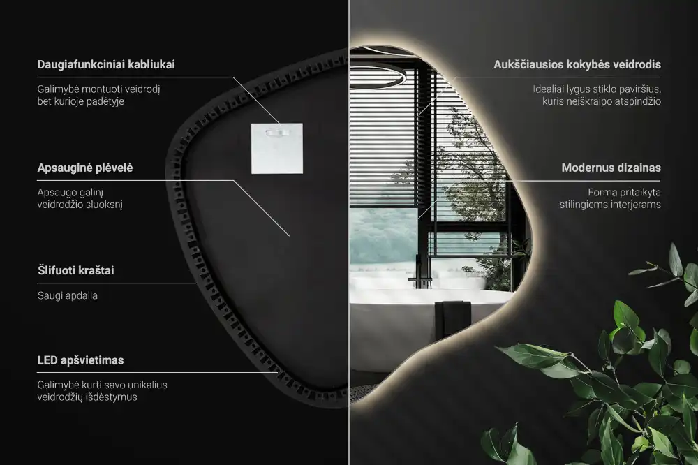 LED zrcadlo tvaru skvrny s podsvícením