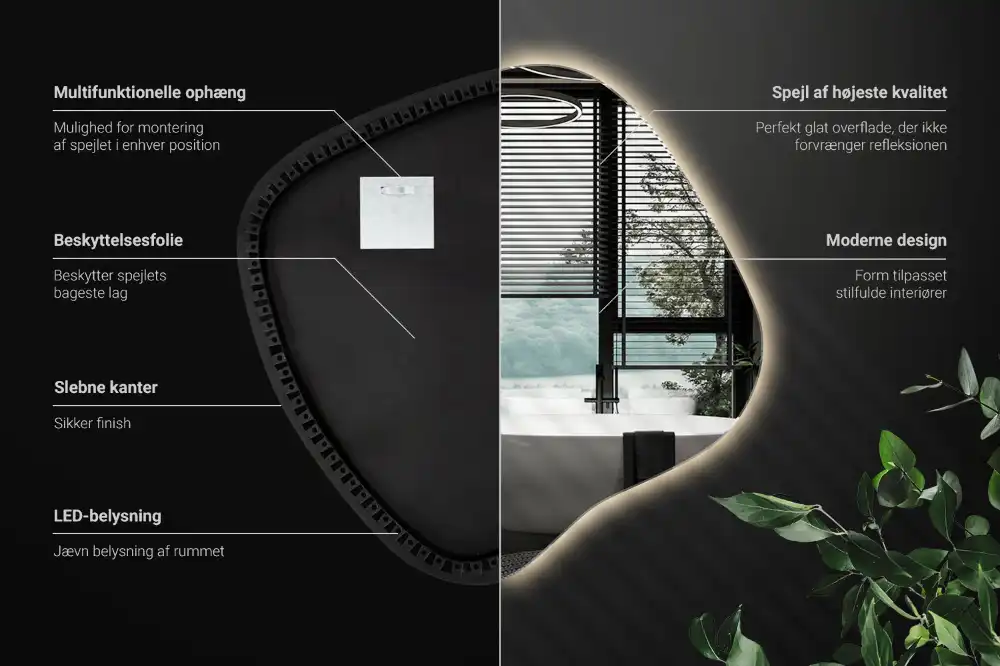 LED zrcadlo tvaru skvrny s podsvícením