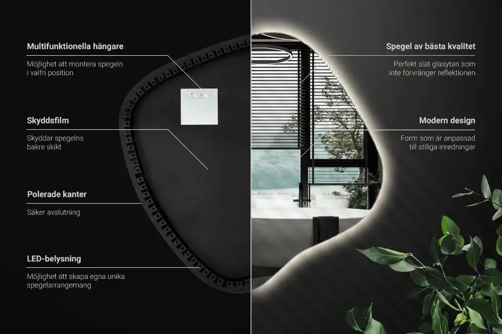 LED zrcadlo tvaru skvrny s podsvícením