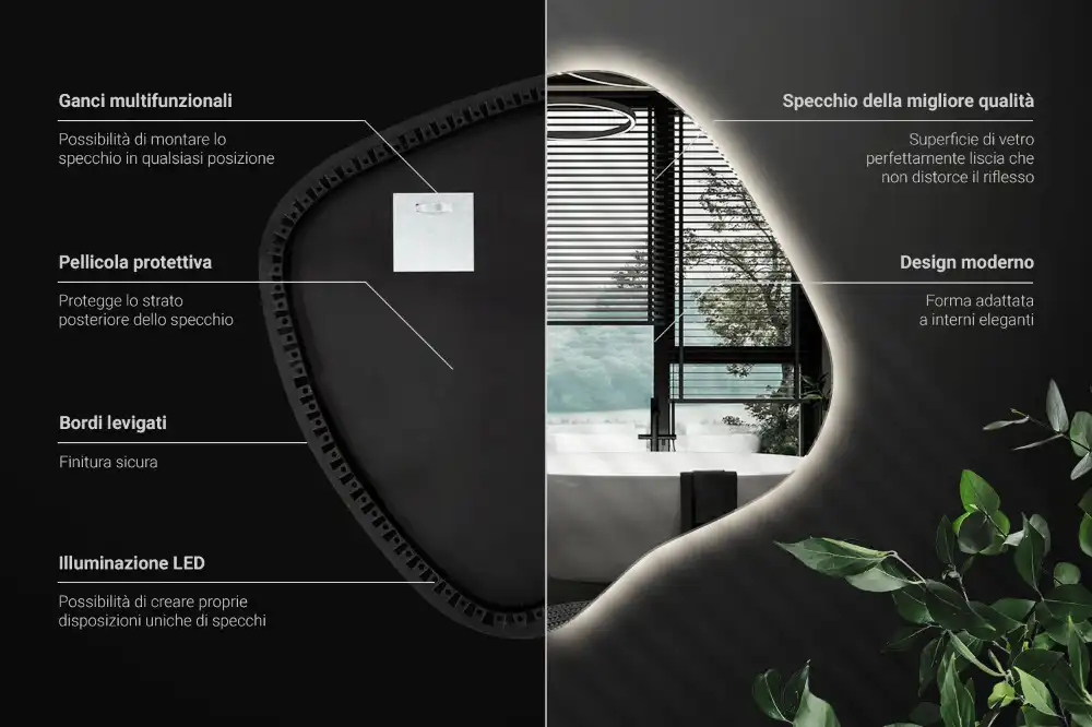 LED zrcadlo tvaru skvrny s podsvícením