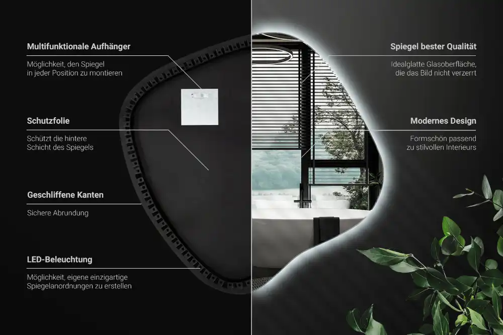 LED zrcadlo tvaru skvrny s podsvícením