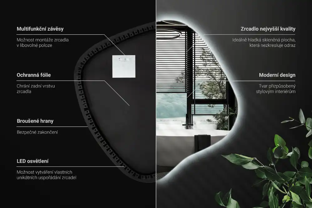 LED zrcadlo tvaru skvrny s podsvícením