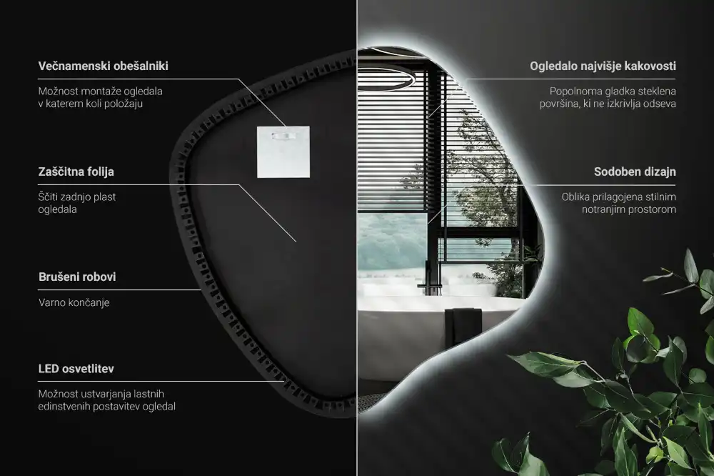LED zrcadlo tvaru skvrny s podsvícením