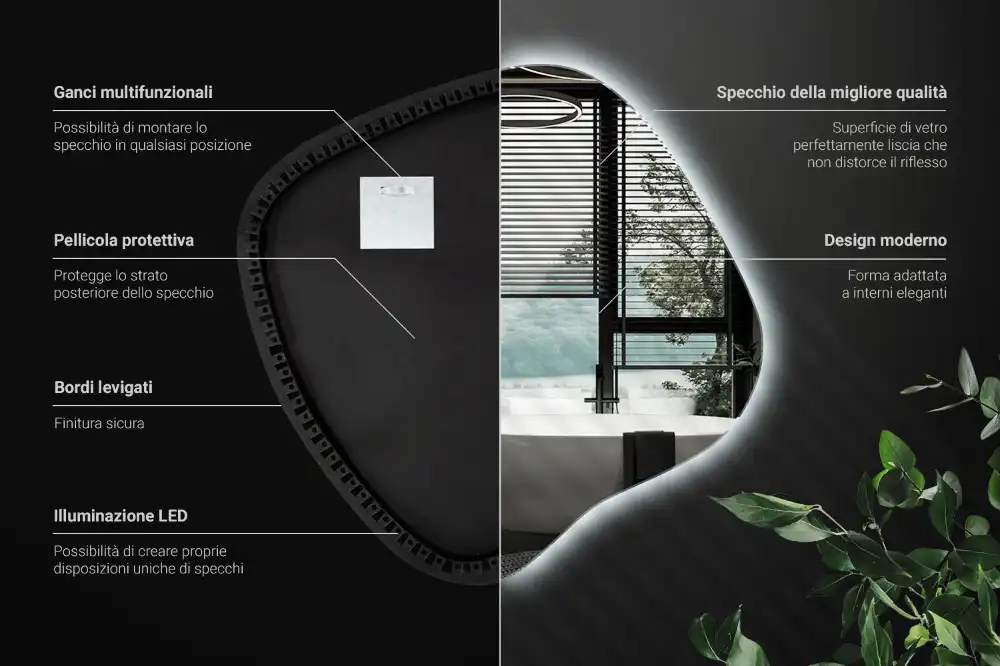LED zrcadlo tvaru skvrny s podsvícením