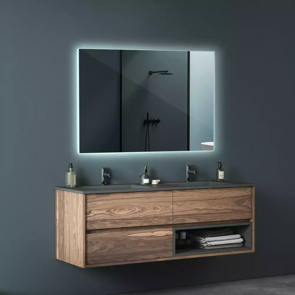 Obdélníkové zrcadlo s LED podsvícením ve univerzálním designu