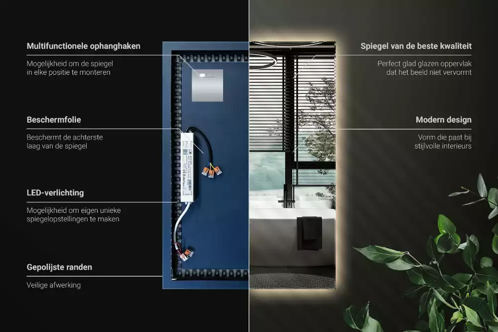Obdélníkové zrcadlo s LED podsvícením ve univerzálním designu