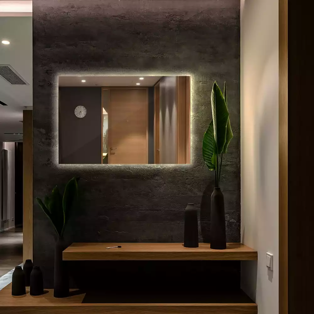 Obdélníkové zrcadlo s LED podsvícením ve univerzálním designu