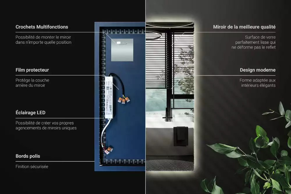 Obdélníkové zrcadlo s LED podsvícením ve univerzálním designu