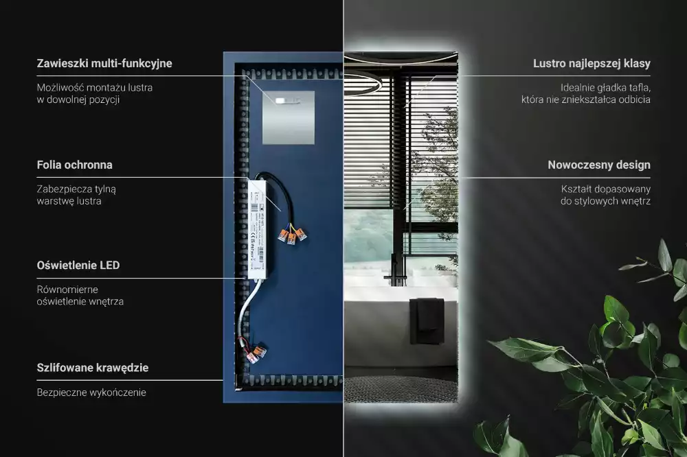 Obdélníkové zrcadlo s LED podsvícením ve univerzálním designu