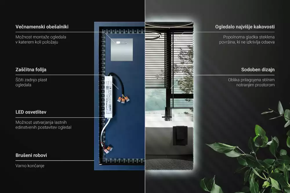 Obdélníkové zrcadlo s LED podsvícením ve univerzálním designu