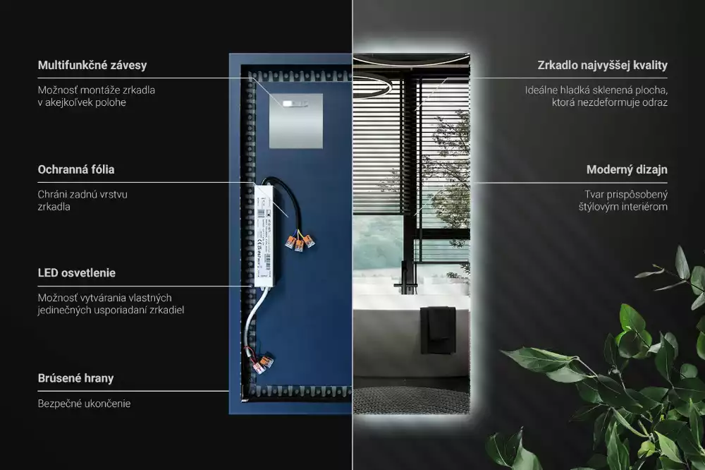 Obdélníkové zrcadlo s LED podsvícením ve univerzálním designu