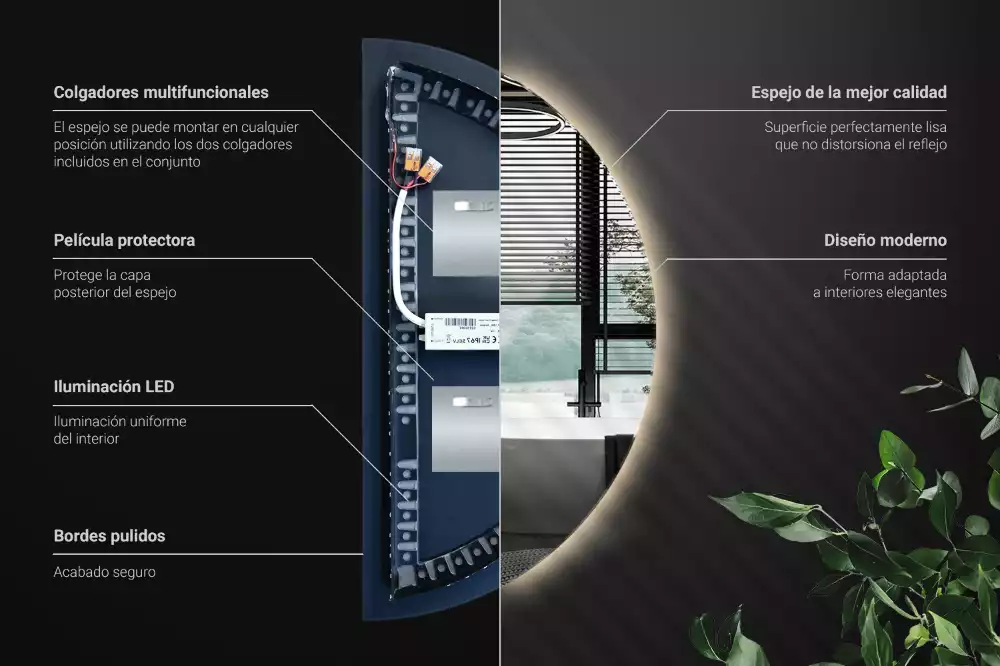 LED půlkruhové zrcadlo jako nástěnná dekorace
