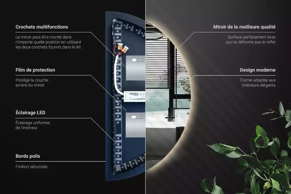 LED půlkruhové zrcadlo jako nástěnná dekorace