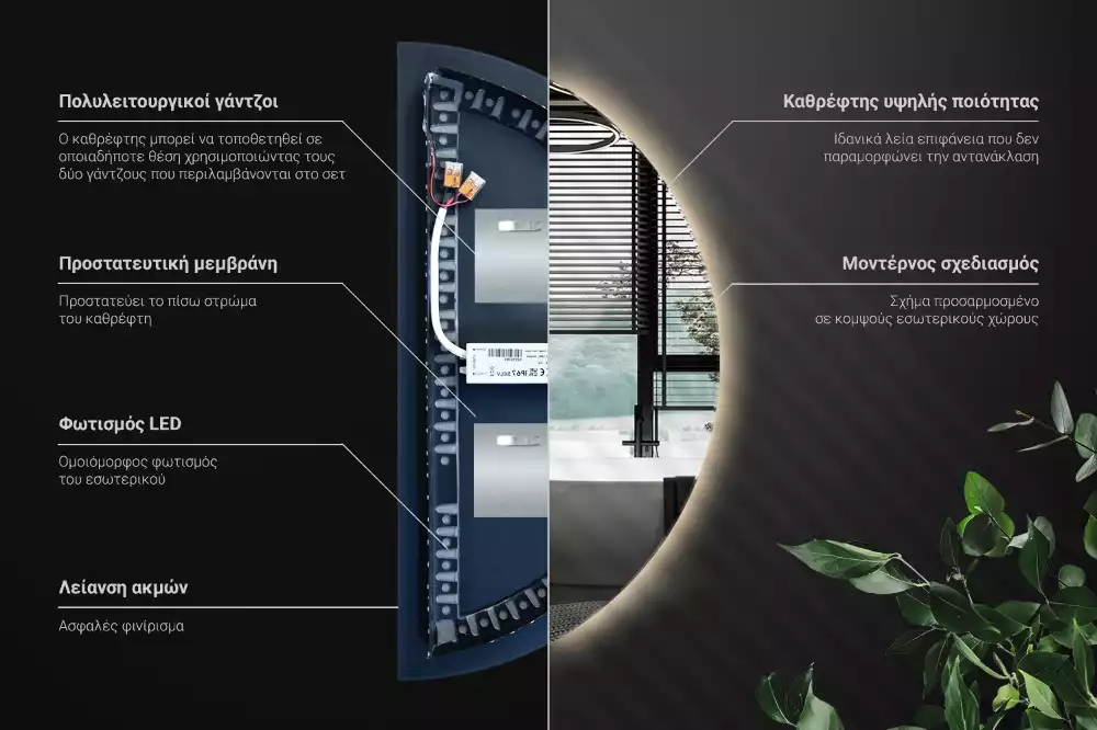 LED půlkruhové zrcadlo jako nástěnná dekorace