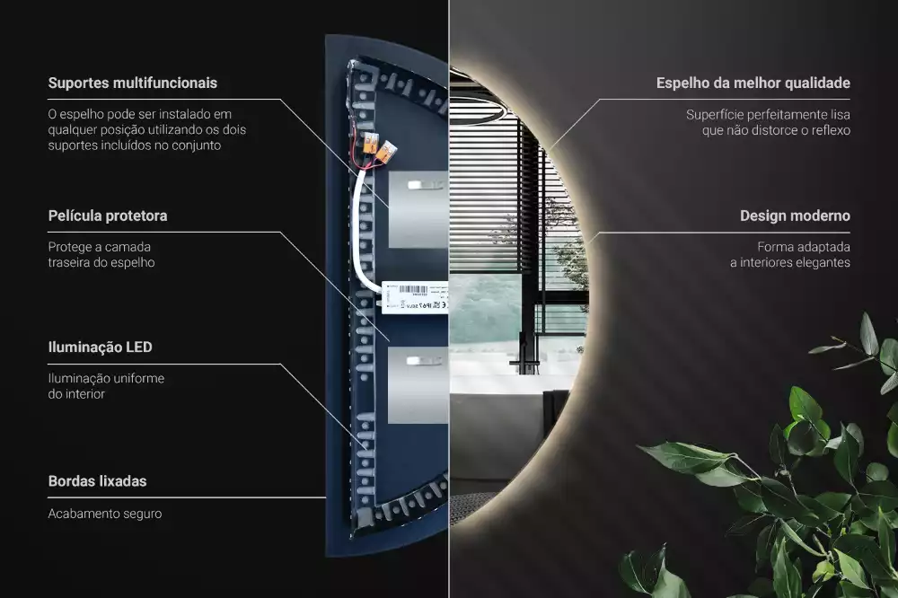 LED půlkruhové zrcadlo jako nástěnná dekorace