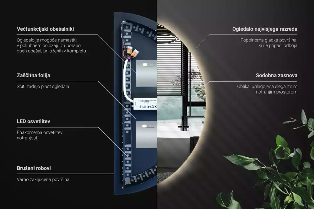 LED půlkruhové zrcadlo jako nástěnná dekorace