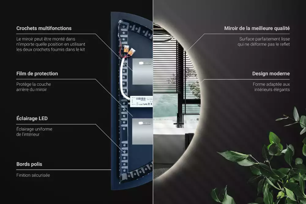 LED půlkruhové zrcadlo jako nástěnná dekorace