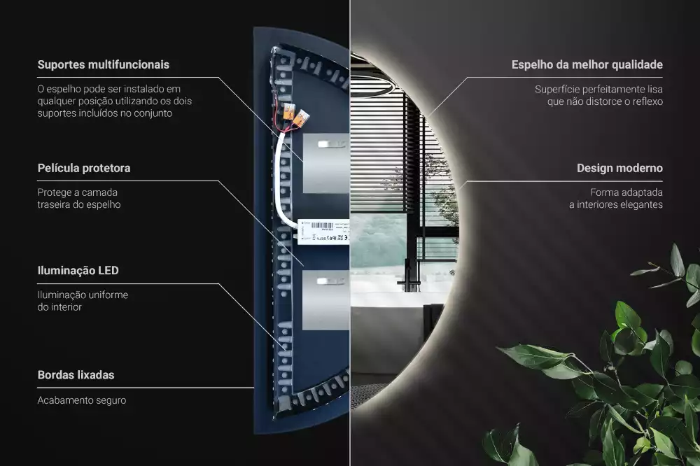 LED půlkruhové zrcadlo jako nástěnná dekorace