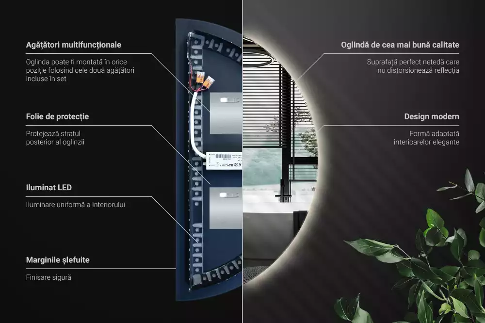LED půlkruhové zrcadlo jako nástěnná dekorace
