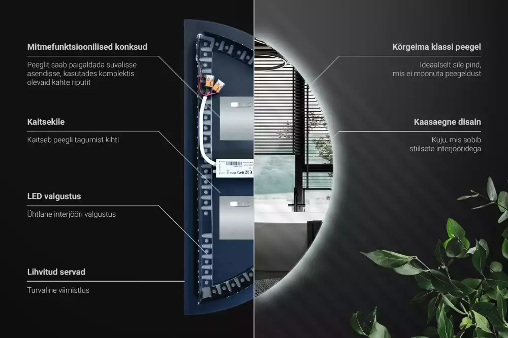 LED půlkruhové zrcadlo jako nástěnná dekorace