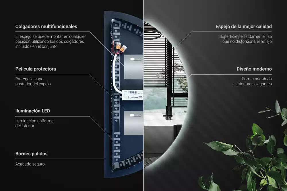 LED půlkruhové zrcadlo jako nástěnná dekorace