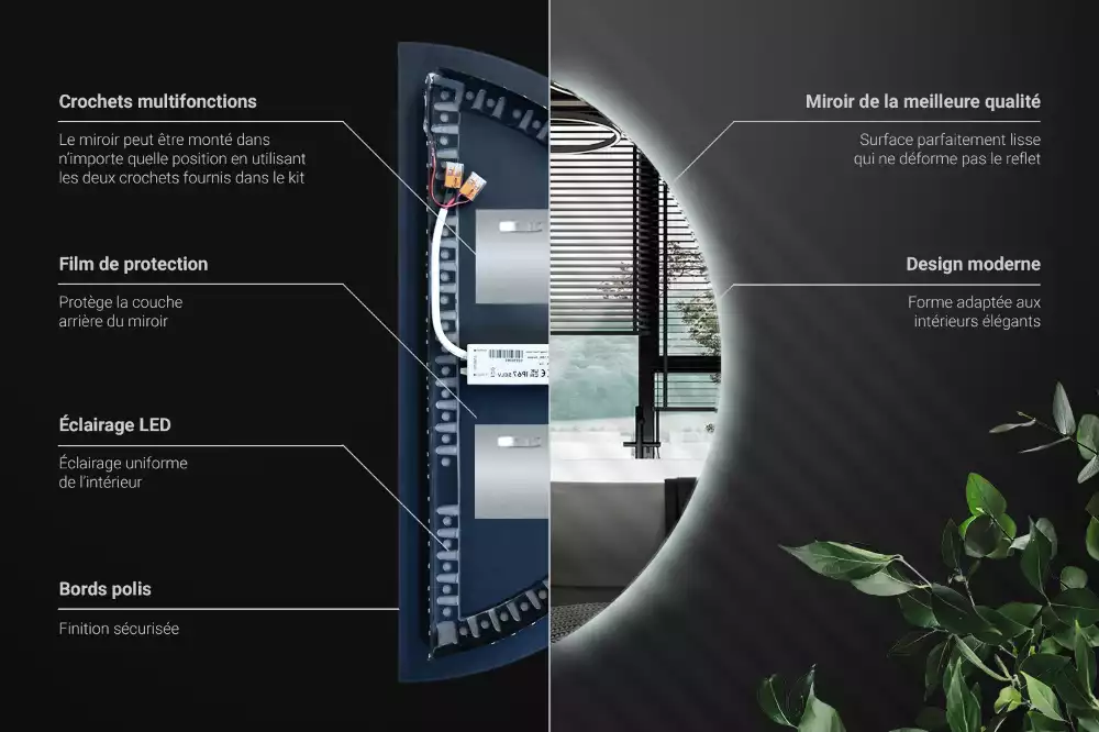 LED půlkruhové zrcadlo jako nástěnná dekorace