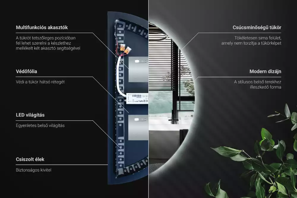 LED půlkruhové zrcadlo jako nástěnná dekorace
