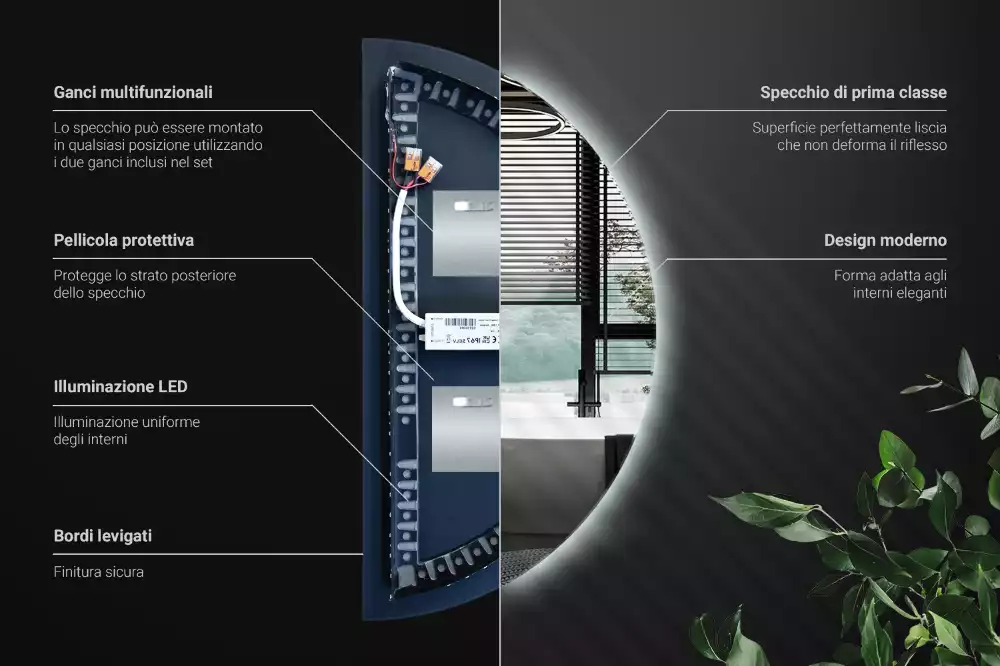 LED půlkruhové zrcadlo jako nástěnná dekorace