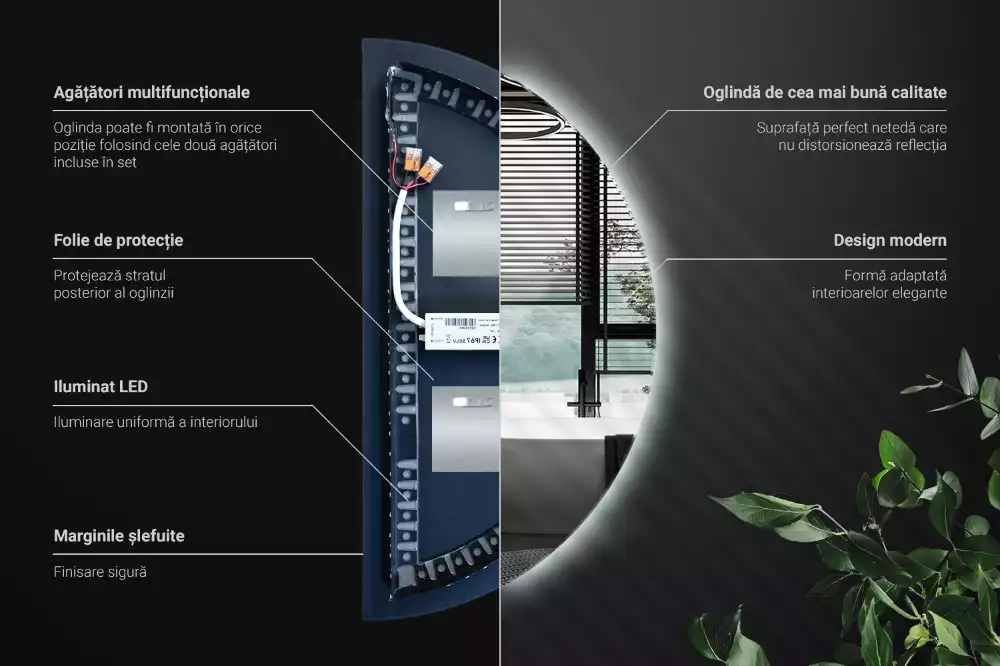 LED půlkruhové zrcadlo jako nástěnná dekorace