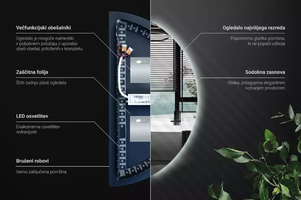 LED půlkruhové zrcadlo jako nástěnná dekorace