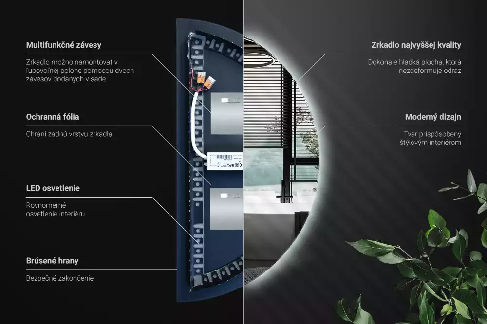 LED půlkruhové zrcadlo jako nástěnná dekorace
