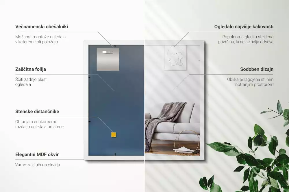 Závěsné obdélníkové zrcadlo v dekorativním bílém rámu
